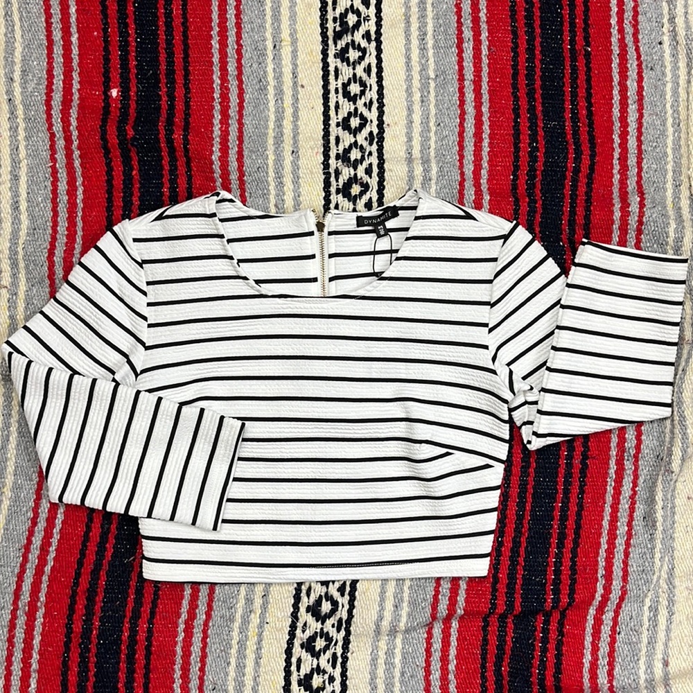 NWT Dynamite Haut Couture Jacquard Striped Crop Top White & Black | Small